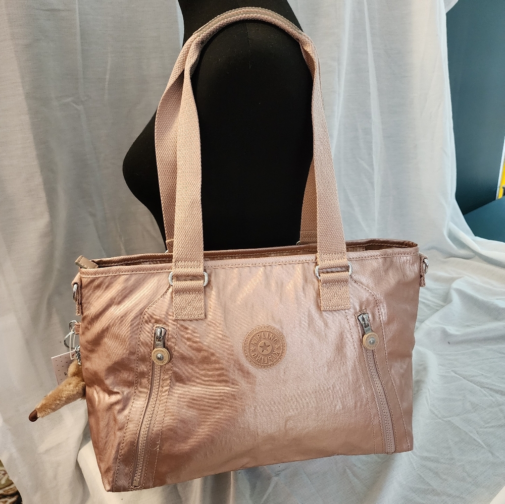 Brand NWT Kipling Angela HB7337 Rose Gold Metallic Shoulder Bag